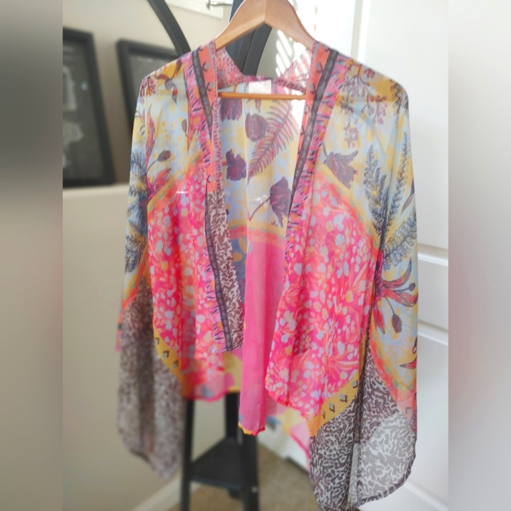 Elizabeth Gillett Sheer Bright Floral Kimono ~One Size
